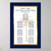 Poster Gold Navy Blue Palm Tropical Mariage Seating Chart (Devant)