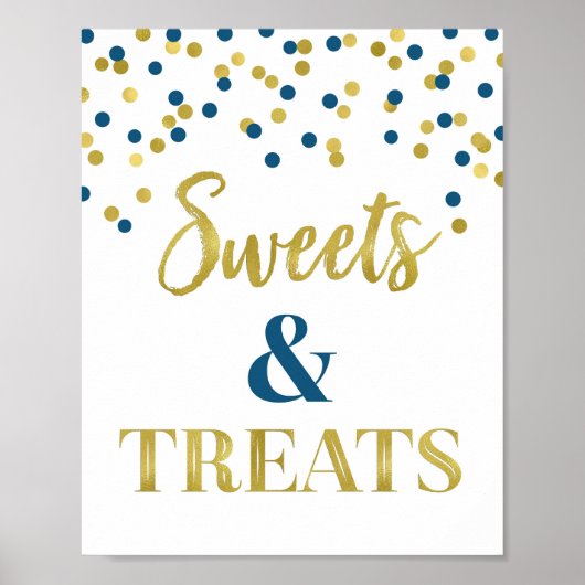 Poster Gold Navy Blue Sweets & Traitements Dessert Table (Devant)