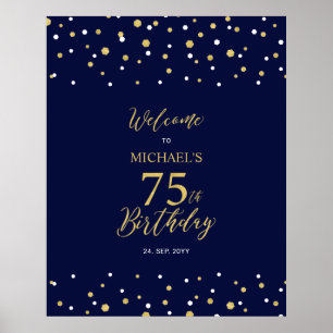 Poster Gold & Navy Confetti 75e anniversaire fête Bienven