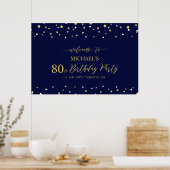 Poster Gold & Navy Confetti 80e anniversaire fête Bienven (Cuisine)