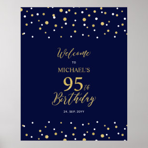 Poster Gold & Navy Confetti 95e anniversaire fête Bienven