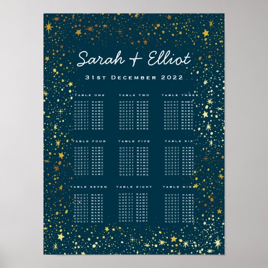 Poster Gold & Navy Stars Sparkle Mariage Sein Chart (Devant)