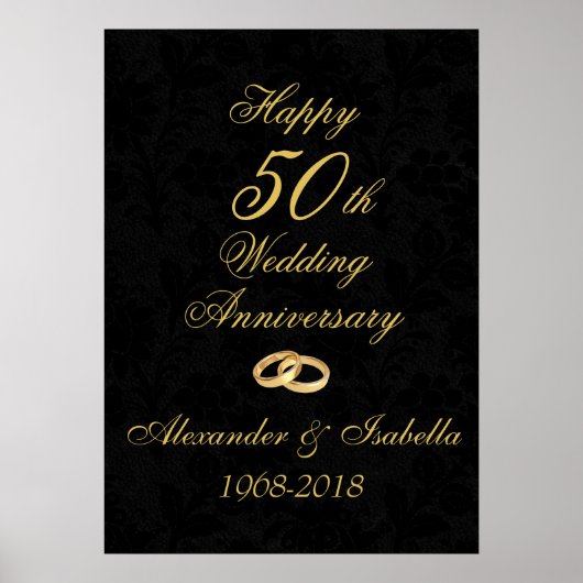 Poster Gold on Black 50th Wedding Anniversary (Devant)