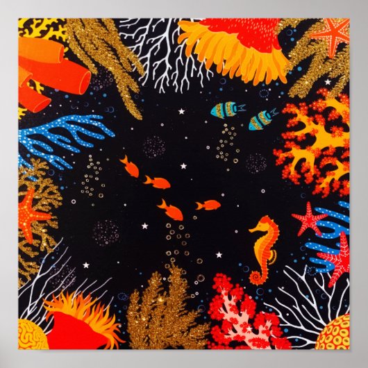 Poster Gold Orange Tropical Summer Ocean Underwater (Devant)