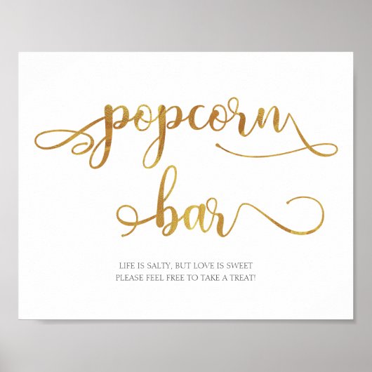 Poster Gold "Popcorn Bar" nourriture faveurs Mariage Sign (Devant)