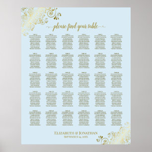 Poster Gold & Powder Blue 30 Table Wedding Seating Chart