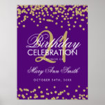 Poster Gold Purple Faux Parties scintillant Confetti 21e<br><div class="desc">Elégant 21e anniversaire Gold Purple Faux Parties scintillant modèle bannière Confetti.</div>