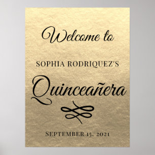 Poster Gold Quinceañera 15e anniversaire Bienvenue