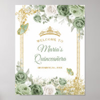 Gold Quinceañera Sage Green Crown Bienvenue