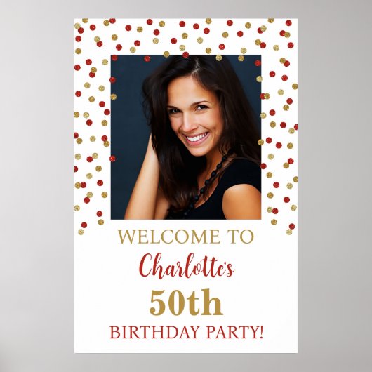 Poster Gold Red Anniversaire Party Custom 20x30 Photo (Devant)