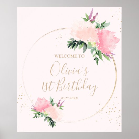 Poster Gold Rose Floral Anniversaire Bienvenue (Devant)