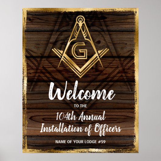 Poster Gold Rustic Wood Masonic Welcome Party (Devant)