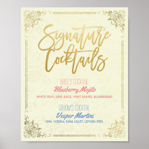 Poster Gold Script Mariage Signature Cocktail Menu Boisso