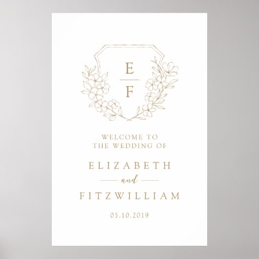 Poster Gold Simple Cherry Blossom Monogram Crest Bienvenu (Devant)