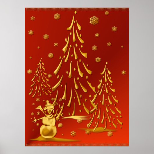 Poster Gold Snowman et Christmas Tree Print (Devant)