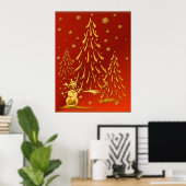 Poster Gold Snowman et Christmas Tree Print (Bureau à domicile)