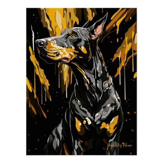 Poster Gold Splash Doberman Dog 01 - Eartha Vandenstein (Devant)