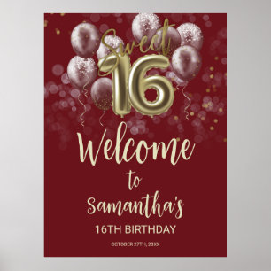 Poster Gold Sweet 16 Ballons Anniversaires Bourgogne Affi