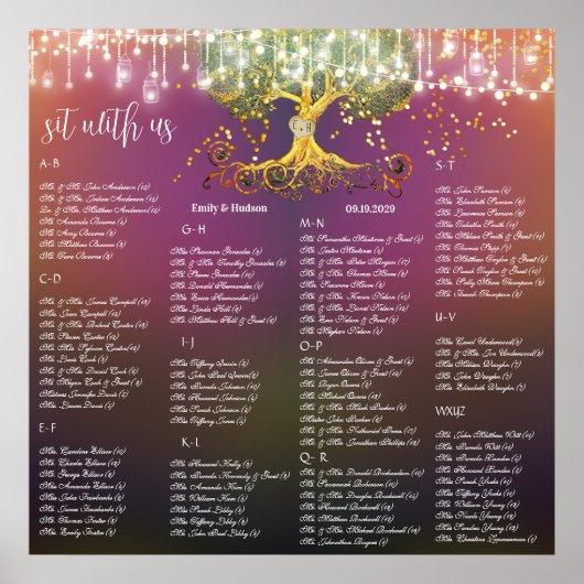 Poster Gold Swirl Tree violet Fairytale Mariage magique (Devant)