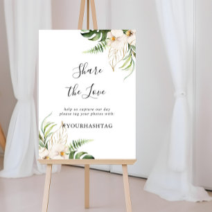 Poster Gold Tropical Foliage Partagez l'amour Hashtag