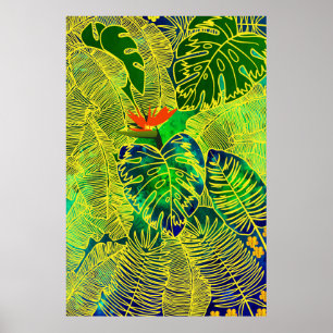 Poster Gold Tropical Jungle Vert Feuille Aquarelle