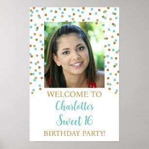 Poster Gold turquois Sweet 16 Anniversaire Personnalisé 1