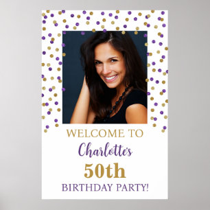 Poster Gold violet fête d'anniversaire Personnalisé 20x30