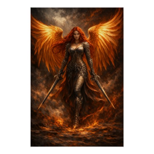 Poster Golden Angel of Fire | Epic Fantasy Wall Art (Devant)