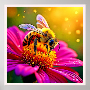 Poster Golden Bee Flower Magic Design