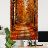 Poster 🍂 Golden Birch Forest Path in Soft Autumn Light ✨ (Bureau à domicile)