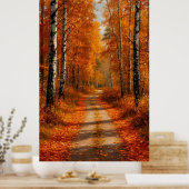 Poster 🍂 Golden Birch Forest Path in Soft Autumn Light ✨ (Cuisine)