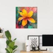 Poster Golden Bloom – Expression Florale Abstraite Vibran (Bureau à domicile)