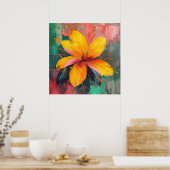 Poster Golden Bloom – Expression Florale Abstraite Vibran (Cuisine)
