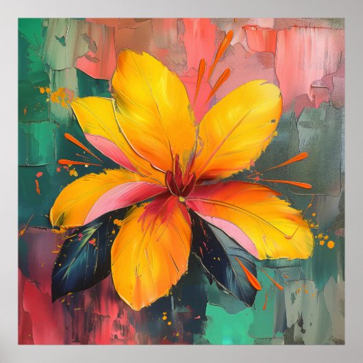 Poster Golden Bloom – Expression Florale Abstraite Vibran (Devant)