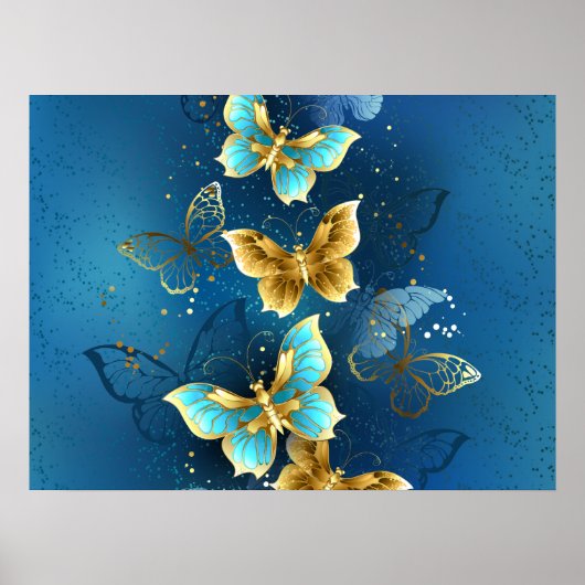 Poster Golden butterflies (Devant)