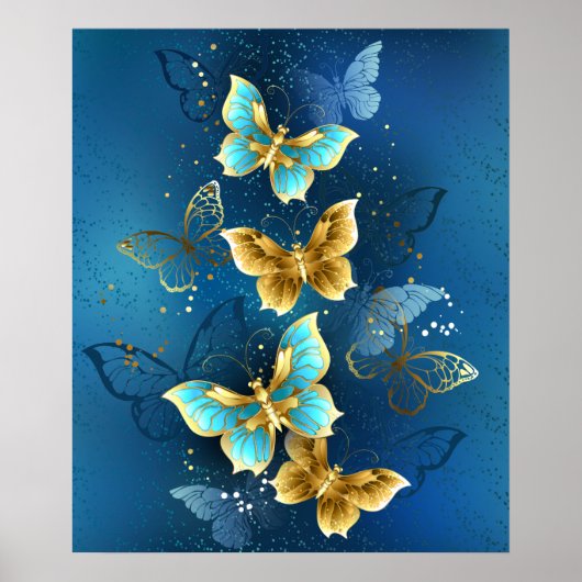 Poster Golden butterflies (Devant)