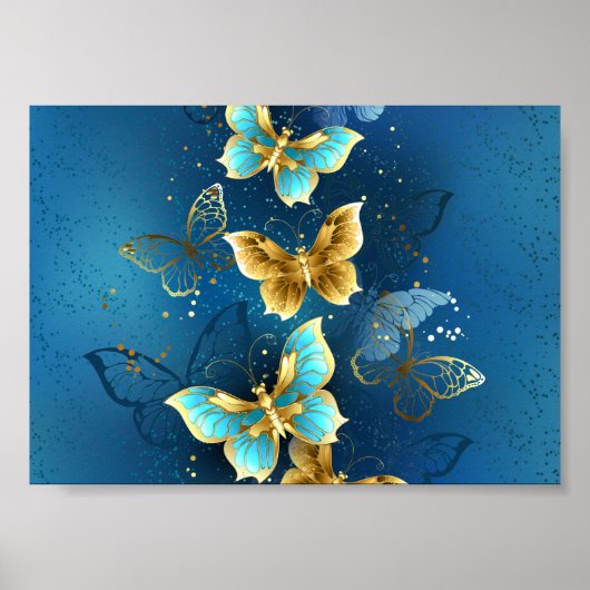 Poster Golden butterflies (Devant)