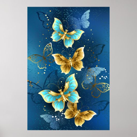 Poster Golden butterflies (Devant)