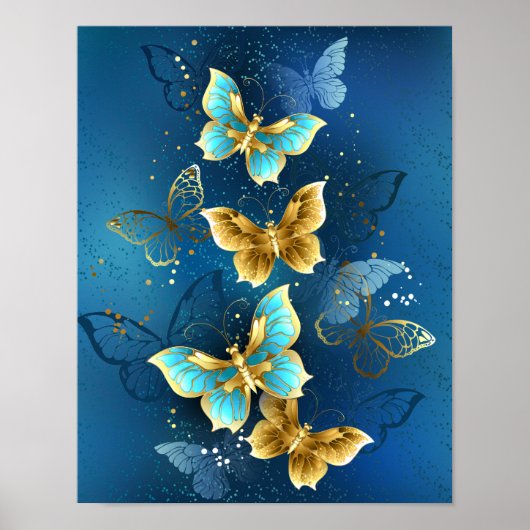 Poster Golden butterflies (Devant)