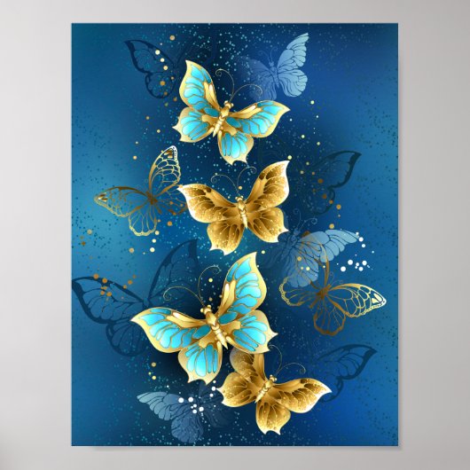 Poster Golden butterflies (Devant)