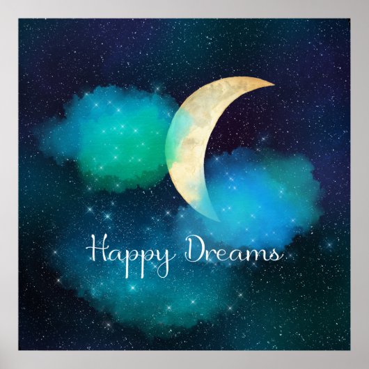 Poster Golden Crescent Moon Starry Sky Happy Dreams (Devant)