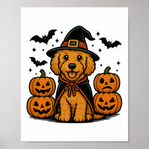 Poster Golden Doodle Halloween sorcière chauves-souris Ci