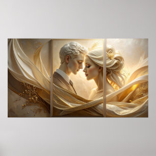 Poster Golden Embrace : Portrait de couple éthéré dans la