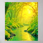 Poster Golden Forest Stream Peaceful Art (Devant)