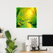 Poster Golden Forest Stream Peaceful Art (Bureau à domicile)