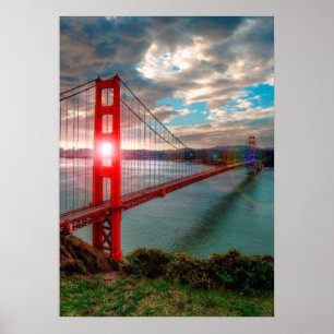 Poster Golden Gate Bridge avec le soleil brillant à trave