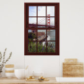 Poster Golden Gate Bridge Faux Cherry Wood Window (Cuisine)