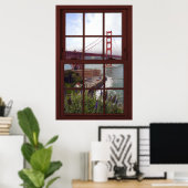 Poster Golden Gate Bridge Faux Cherry Wood Window (Bureau à domicile)