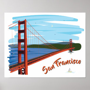 Poster Golden Gate Bridge San Francisco Illustration