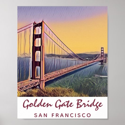 Poster Golden Gate Bridge San Francisco Peinture Vintage (Devant)